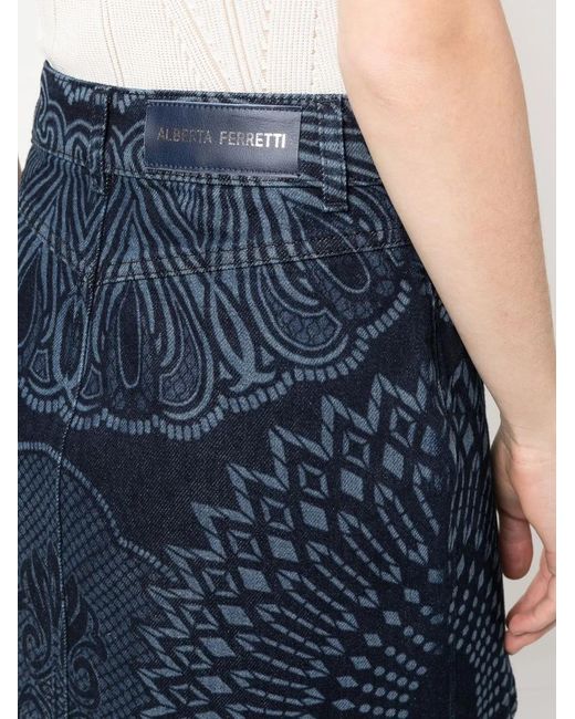 Alberta Ferretti Blue Patterned-Jacquard Skirt