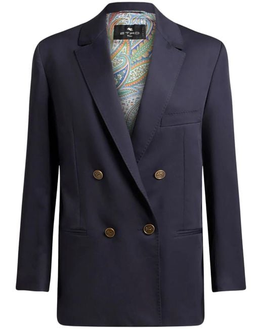 Etro Blue Double-Breasted Blazer