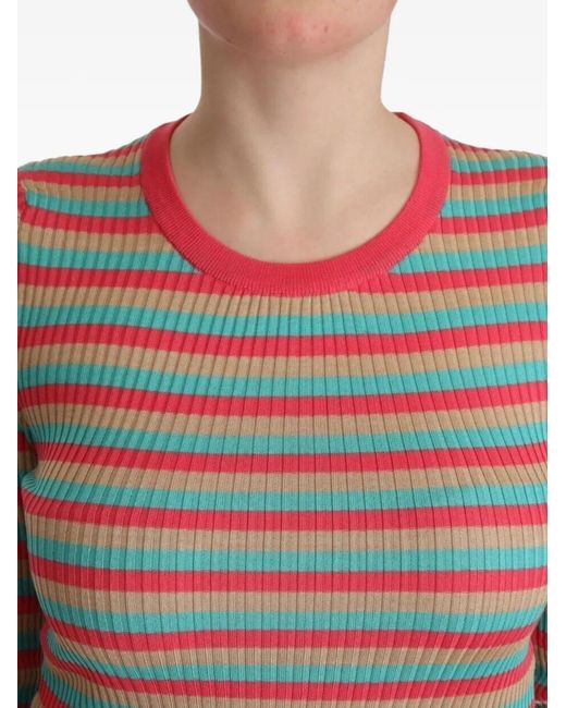 Dolce & Gabbana Red Ribbed-Knit Striped Sweater