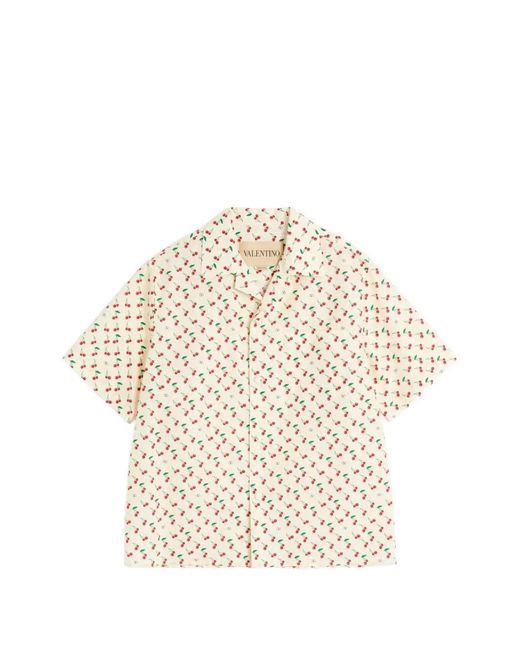 Valentino Garavani White Cherryfic-Print Bowling Shirt for men