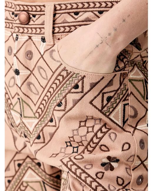 Farm Rio Natural Geometric-Embroidered Straight-Leg Trousers