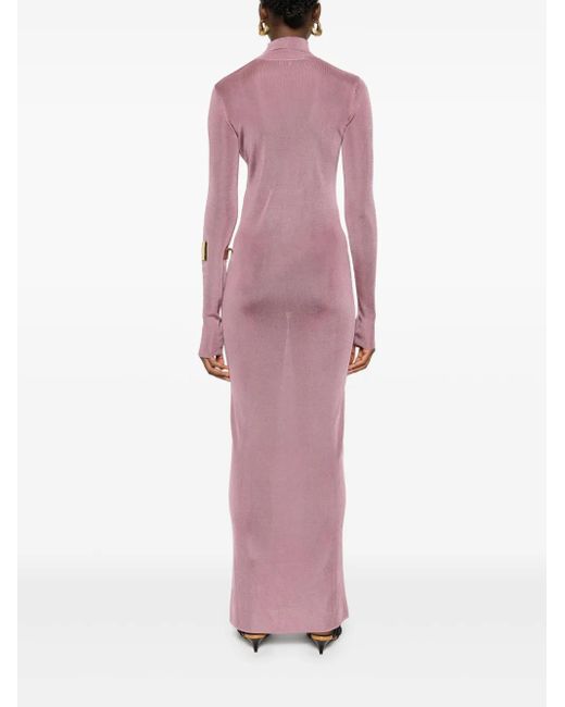 Saint Laurent Pink Mock Neck Long Sleeve Dress