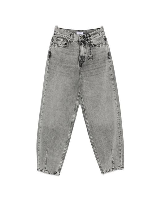 Liu Jo Gray Logo-Charm Acid-Wash Jeans