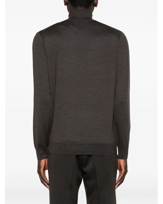 Corneliani Black Roll-Neck Patterned Sweater for men