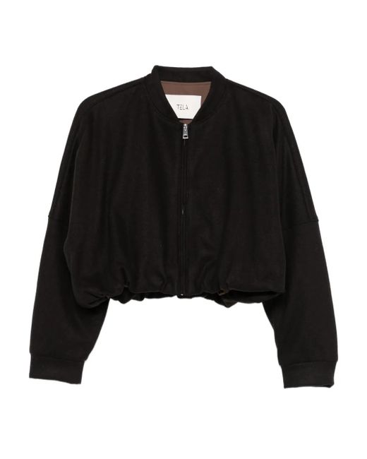 Tela Black Crop-Length Bomber Jacket