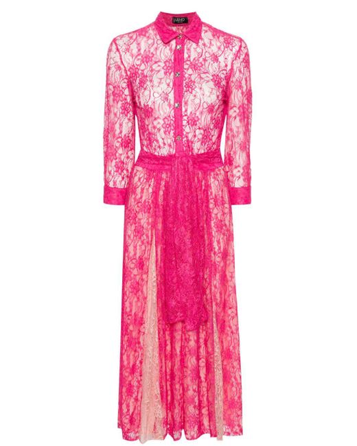 Liu Jo Pink Floral-lace Shirt Dress