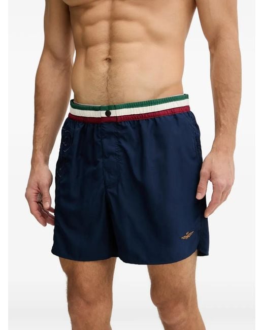 Aeronautica Militare Blue Logo-Embroidered Striped-Waistband Swim Shorts for men