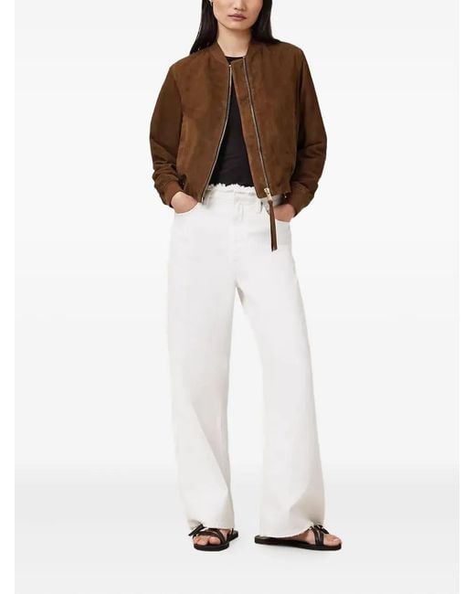 AllSaints Brown Suede Zip-Front Leather Jacket