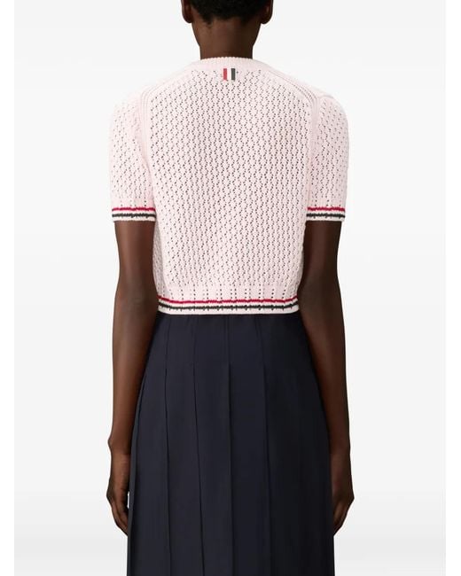 Thom Browne Pink Hector Pointelle-Stitch T-Shirt