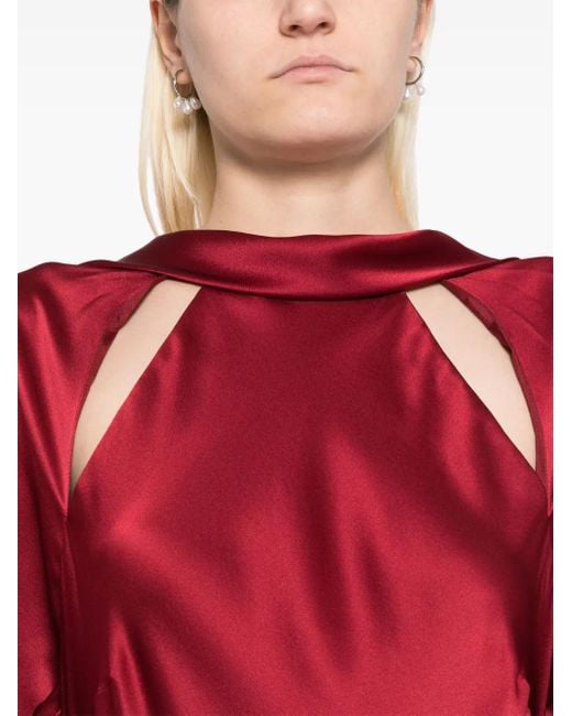 Michelle Mason Red Capelet-Sleeve Gown