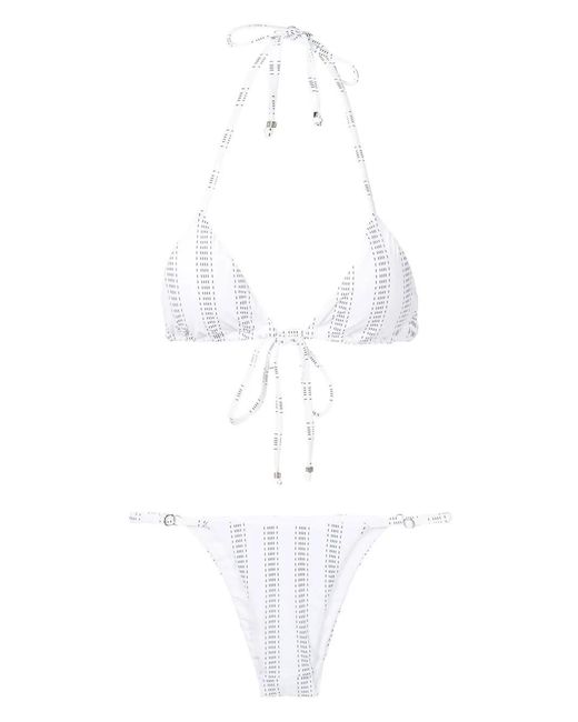 Amir Slama White Stripe-Print Triangle Bikini Set
