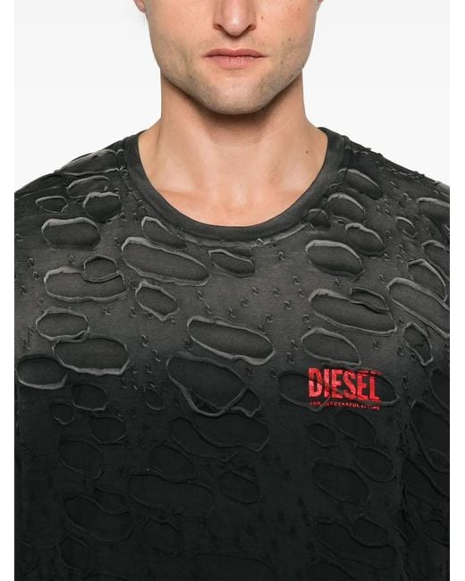 DIESEL Black Distressed T-Shirt for men