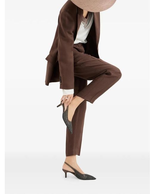 Brunello Cucinelli Gray Pointed-Toe Slingback Heels
