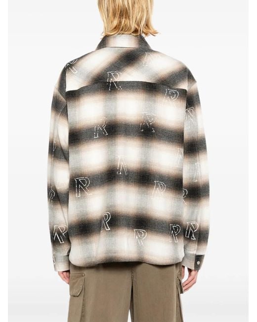 Represent Gray Initial-Embroidered Plaid Shirt for men