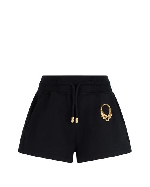 Roberto Cavalli Blue Tiger-Motif Drawstring Shorts