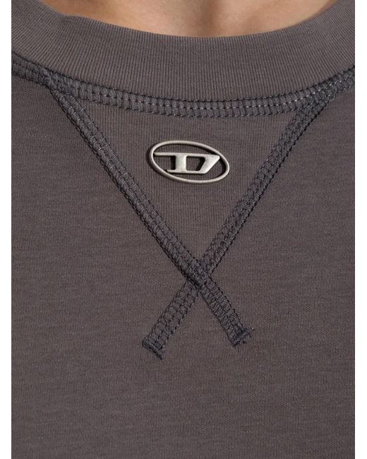DIESEL Gray Logo-Plaque Topstitched T-Shirt for men