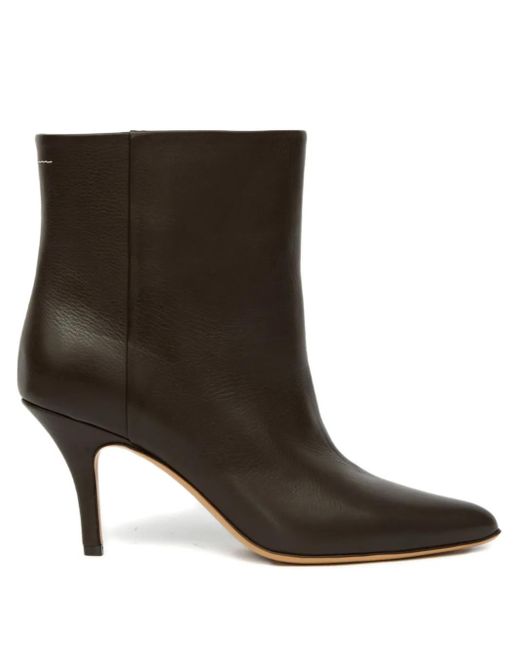 MM6 by Maison Margiela Brown Pointed-Toe Leather Ankle Boots