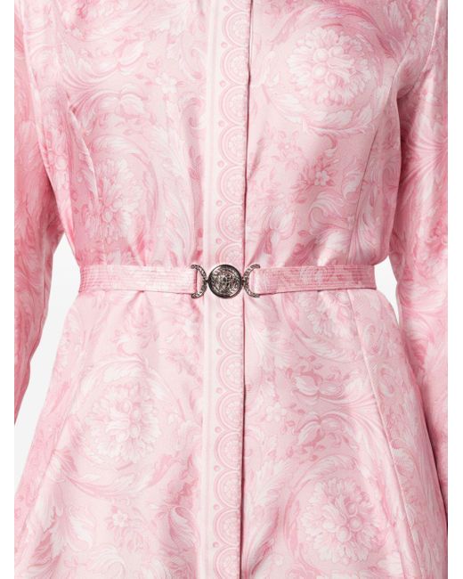 Versace Pink Barocco-print Belted Silk Shirtdress