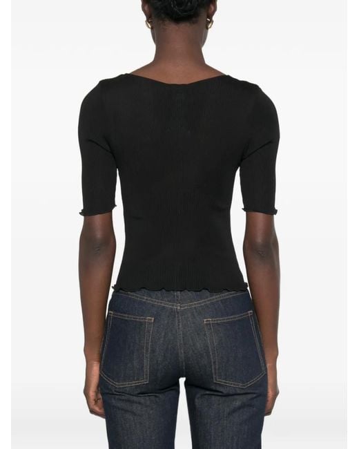 Saint Laurent Black Lace-Trim Ribbed Top