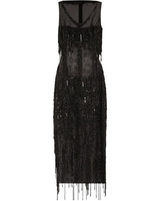 Abito Midi Con Frange di Dolce & Gabbana in Black