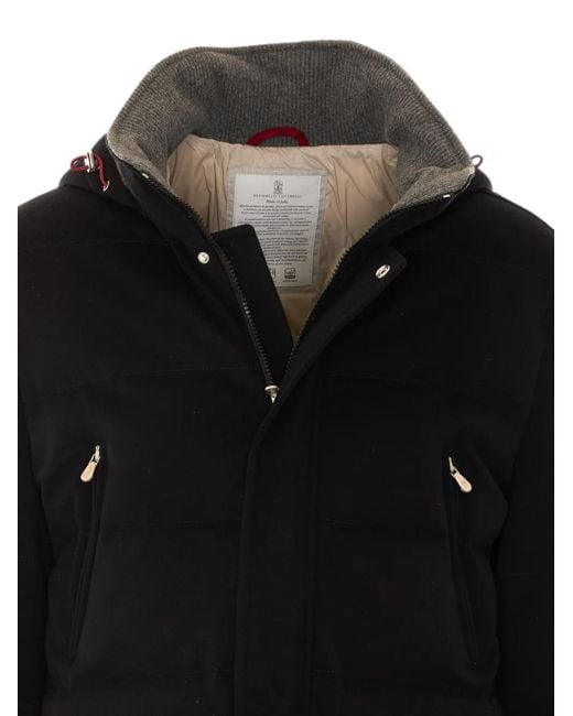 Brunello Cucinelli Black Padded Hooded Parka for men