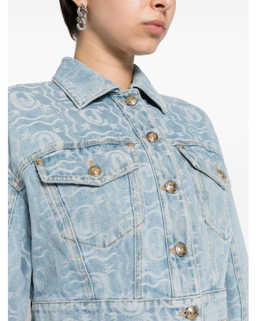 Veste en jean à logo jacquard Just Cavalli en coloris Blue