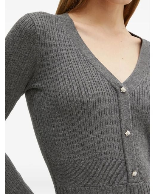 Morgan Gray V-Neck Button Midi Dress