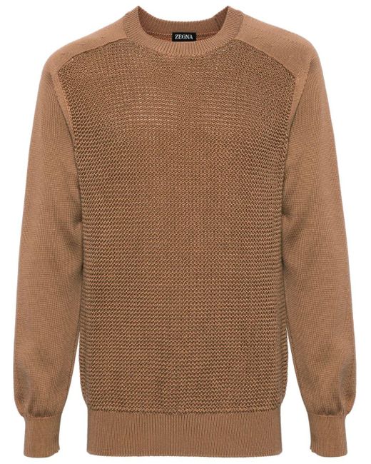 Zegna Brown Honeycomb-knit Cotton-blend Jumper for men