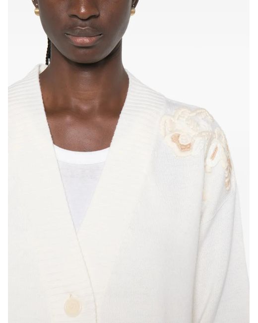 ERMANNO FIRENZE White Floral-Embroidered V-Neck Cardigan