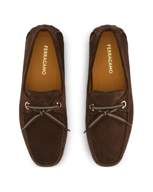 Ferragamo Brown Laced Driver Loafers for men