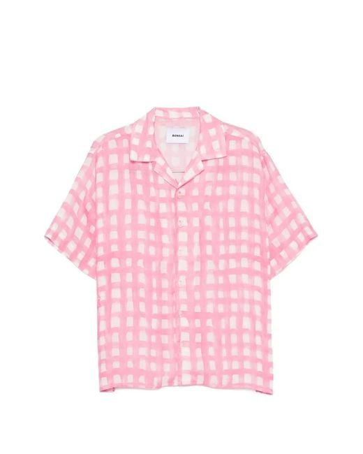 Bonsai Pink Check-Pattern Bowling Shirt for men