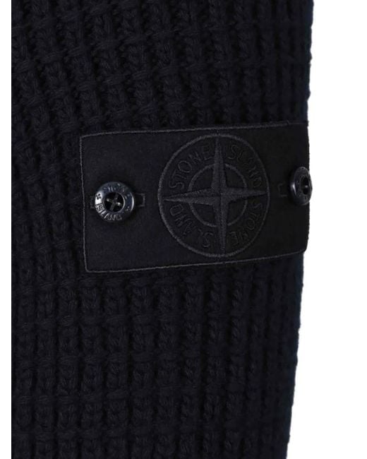 Stone Island Blue Padded Down Jacket With High Collar for men