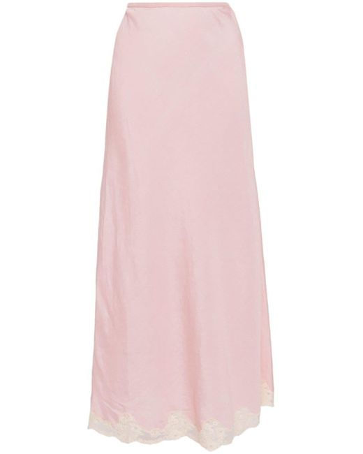 Rixo Lace-trim Maxi Skirt Pink