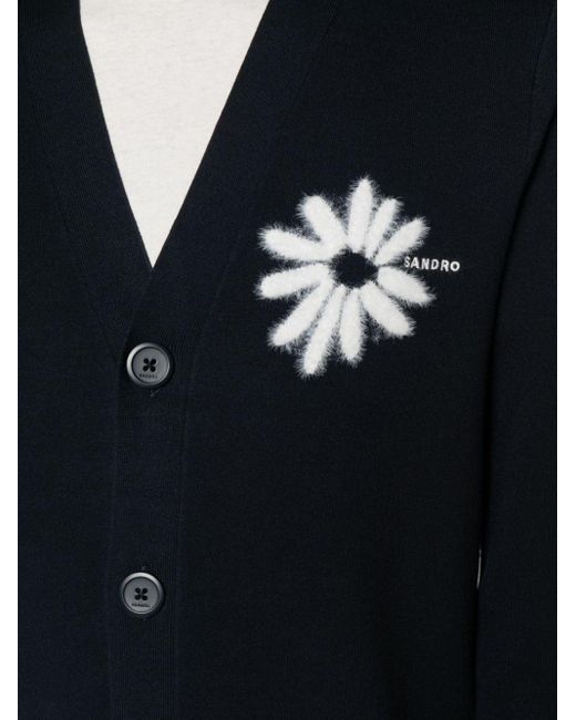 Sandro Blue Floral-appliqué V-neck Cardigan for men