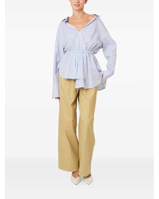 Rosie Assoulin White Elasticated-Waist Striped Top