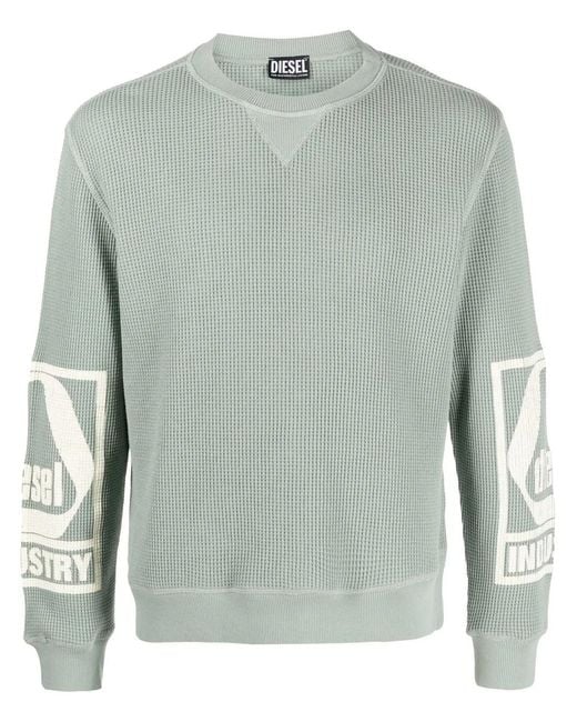 DIESEL Green Logo Print Chunky-Knit Jumper for men