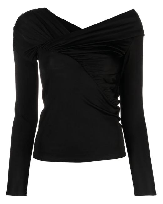 V:PM ATELIER Black Ruched-Detail Asymmetric-Neck Top