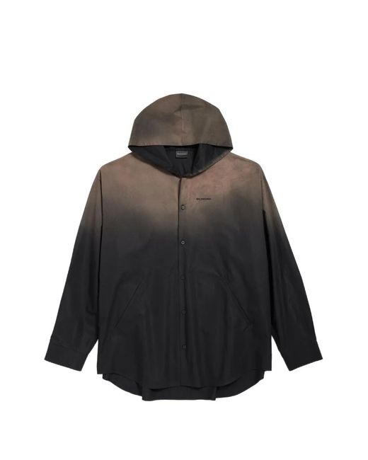 Balenciaga メンズ ブラック オーバーサイズ フーデッドシャツ 【公式 