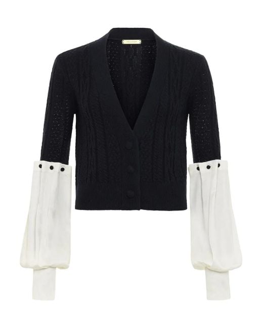 Hellessy Blue Angelite Cable-Knit Balloon-Sleeve Cardigan