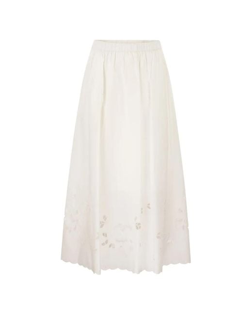 Weekend by Maxmara White Caravan Embroidered Midi Skirt
