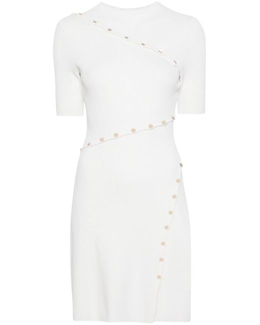 Maje White Panelled Ribbed-knit Dress