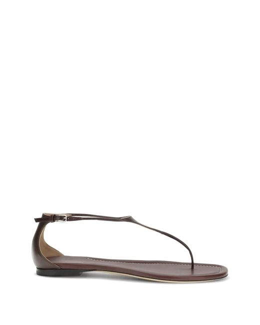 Francesco Russo Brown T-Strap Square-Toe Sandals