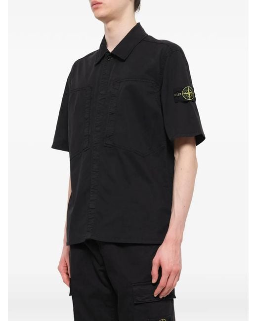 Stone Island Black Stretch Organic Cotton Twill Shirt for men