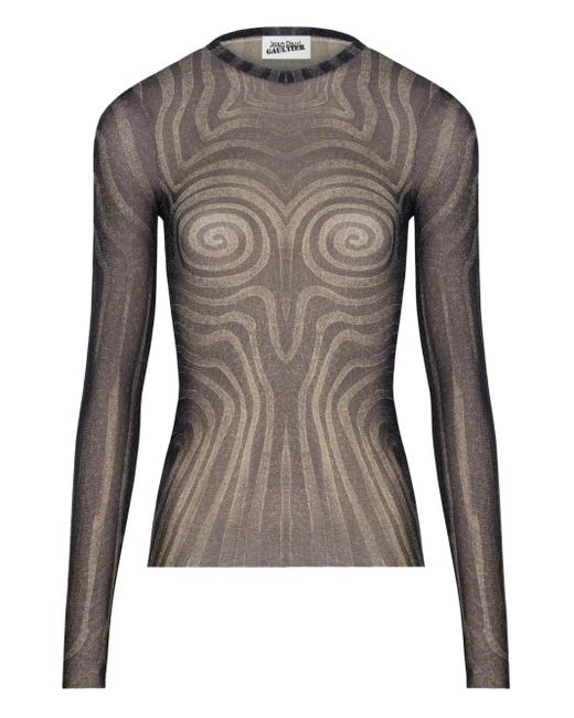 Jean Paul Gaultier Gray Spiral Long-Sleeves Printed T-Shirt