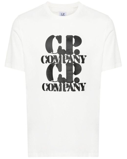 C P Company White Logo-Print T-Shirt for men