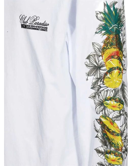 MSGM White Long-Sleeve Fruit-Print T-Shirt for men