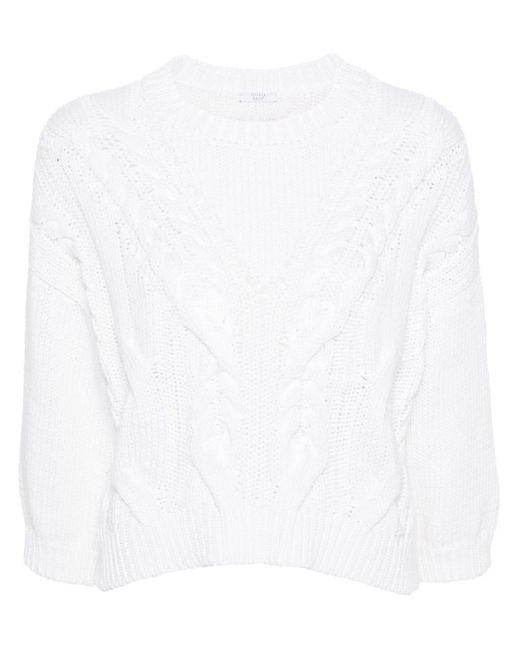 Peserico White Cable-knit Cotton Jumper