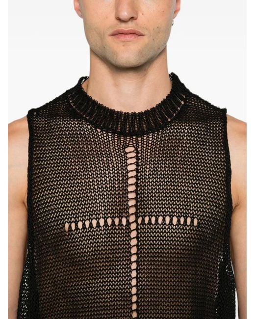 MATIERES FECALES Black Rivage Open-Knit Vest for men