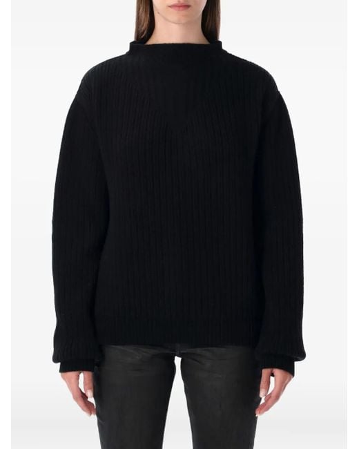 Rick Owens Black Ribbed Open-Back Sweater