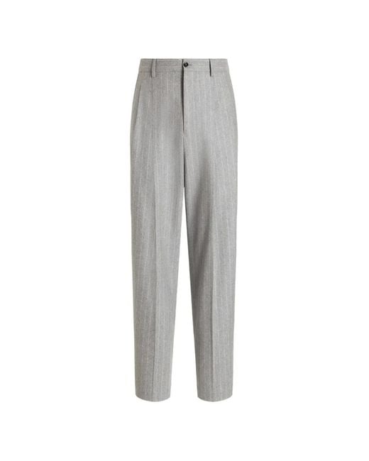 Dolce & Gabbana Gray Pinstripe Flannel Trousers for men